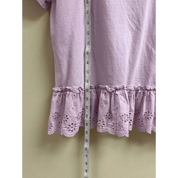 JCrew Womens Ruffled Eyelet Hem Short Sleeve Top Lavender Sz M 100% Cotton - Picture 5 of 9